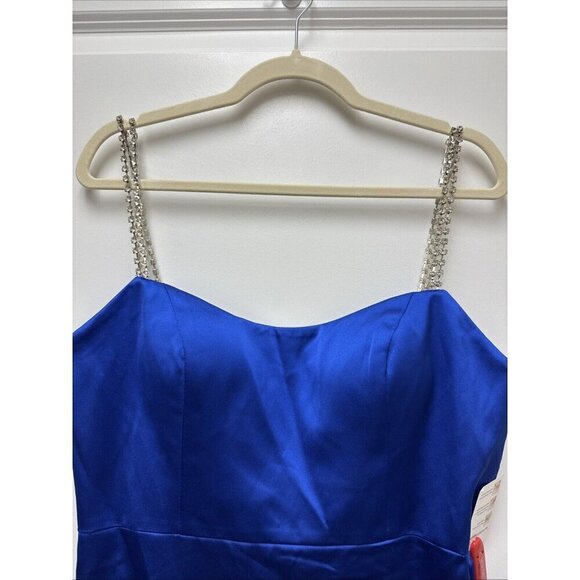 Mac Duggal Size 12 Blue 55691 Rhinestone Strap Satin Mini Cocktail Dress New - Picture 5 of 10